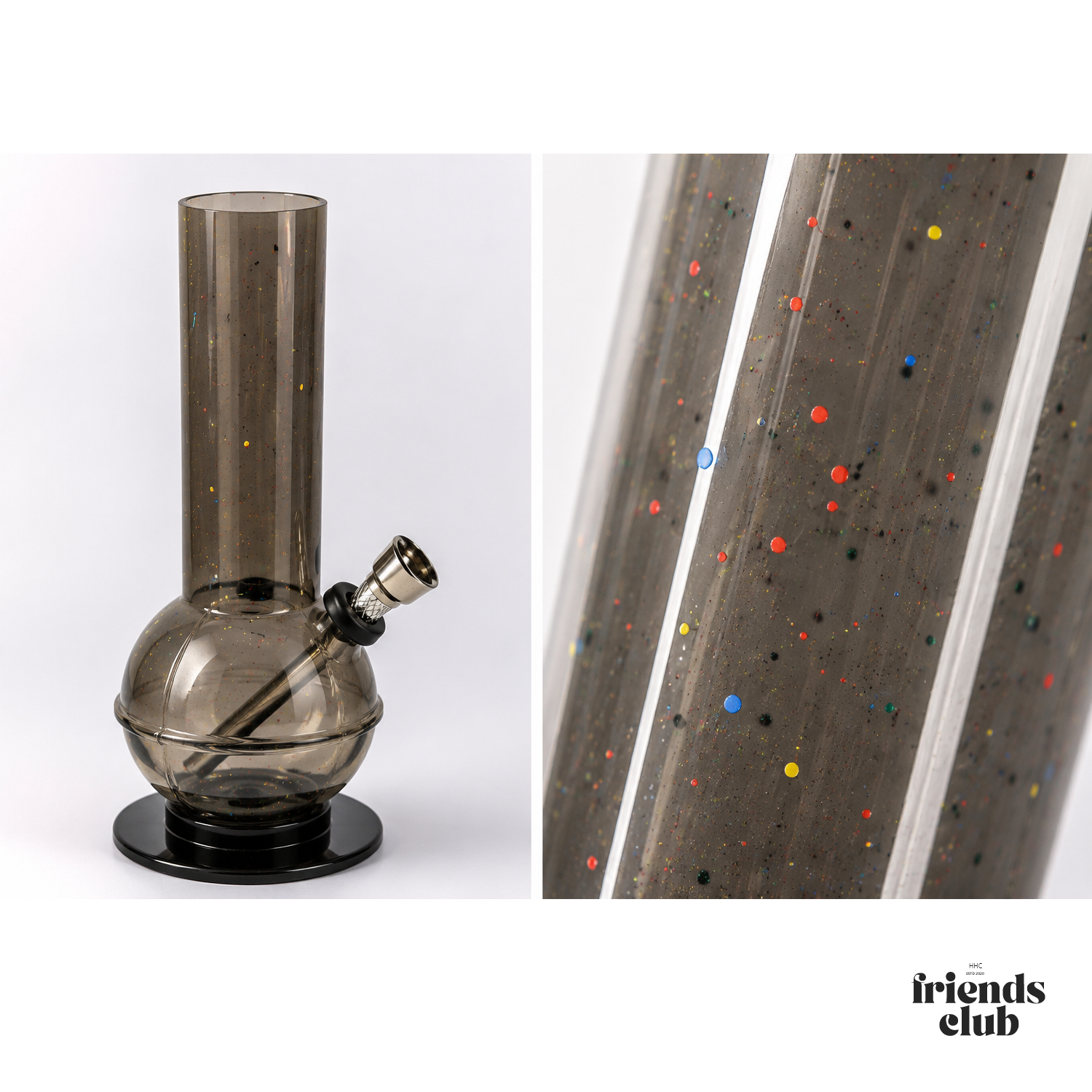 Acryl Bong 20 cm – Schwarz mit buntem Sprenkel-Design