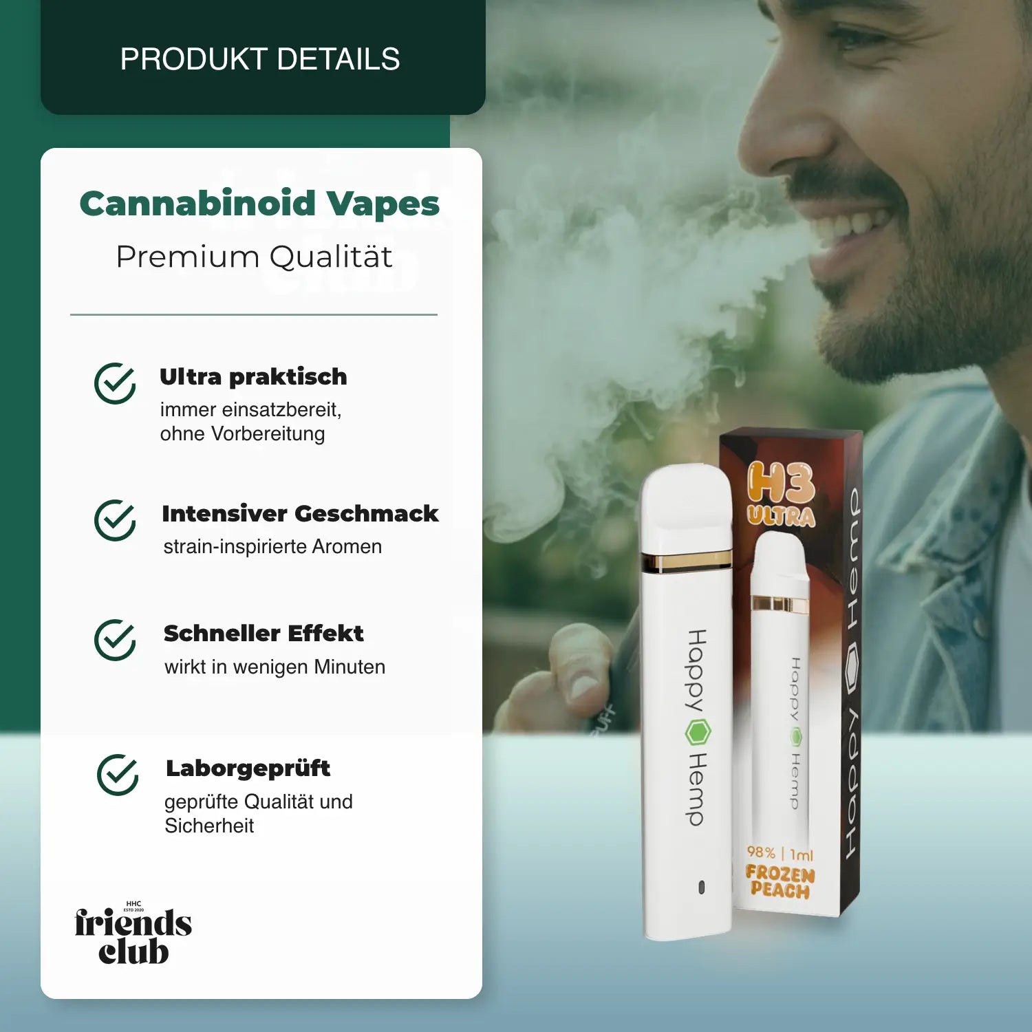 Happy Hemp H3 Ultra Frozen Peach 1ml Vape - hhcfriends