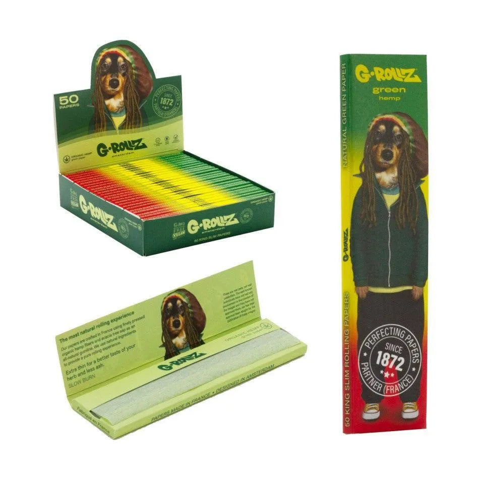 G-Rollz Pets Rock 'Reggae' – Green Organic Hemp - 50 King Size Slim Papers-HHCFriends