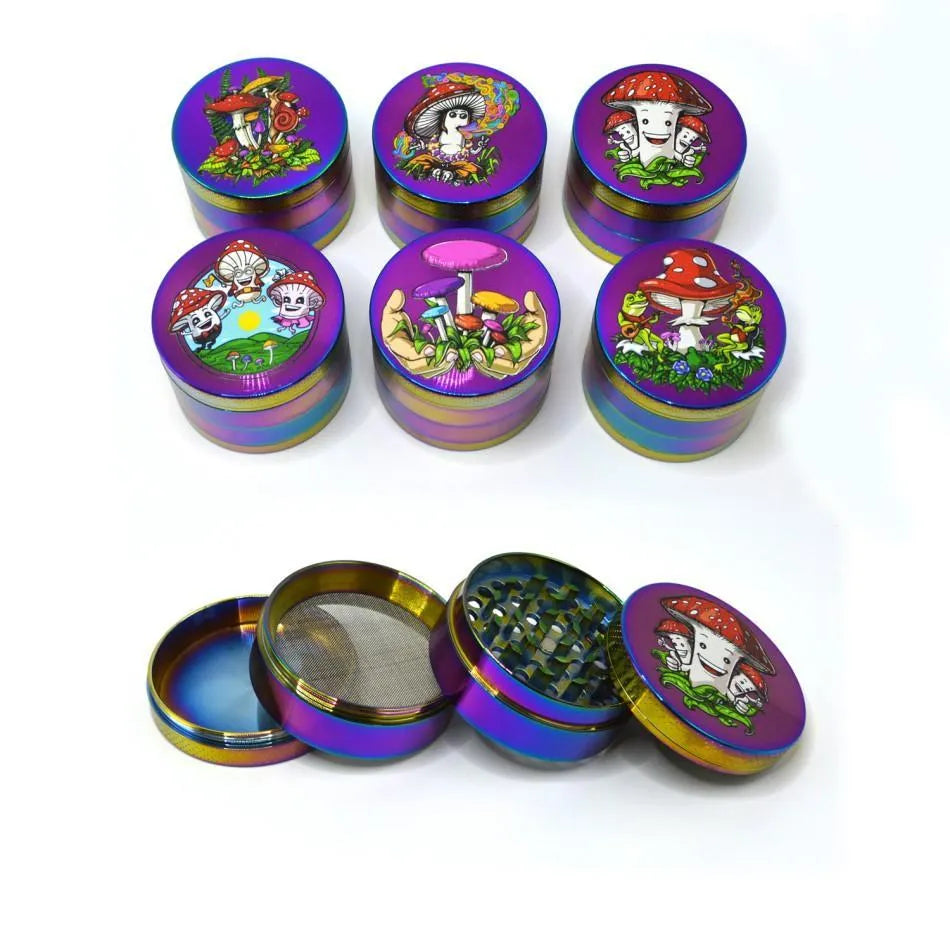 Metal Grinder Rainbow Mushroom Design ø55mm 4tlg-HHCFriends