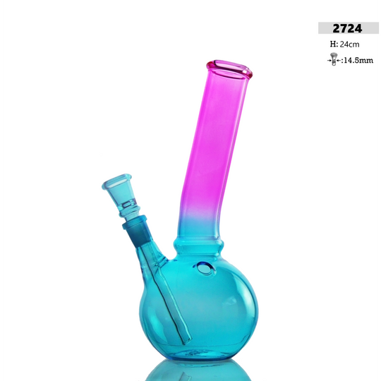 Glazen Bong H: 24cm Blauw/Roze Kleur met IJs