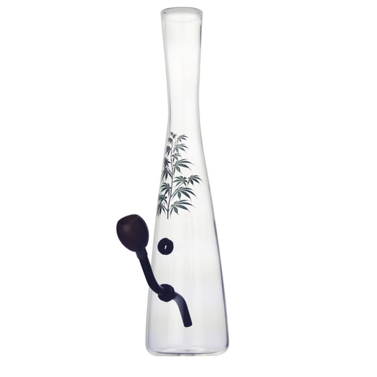 Holland bong with green leaves & kick hole 38cm