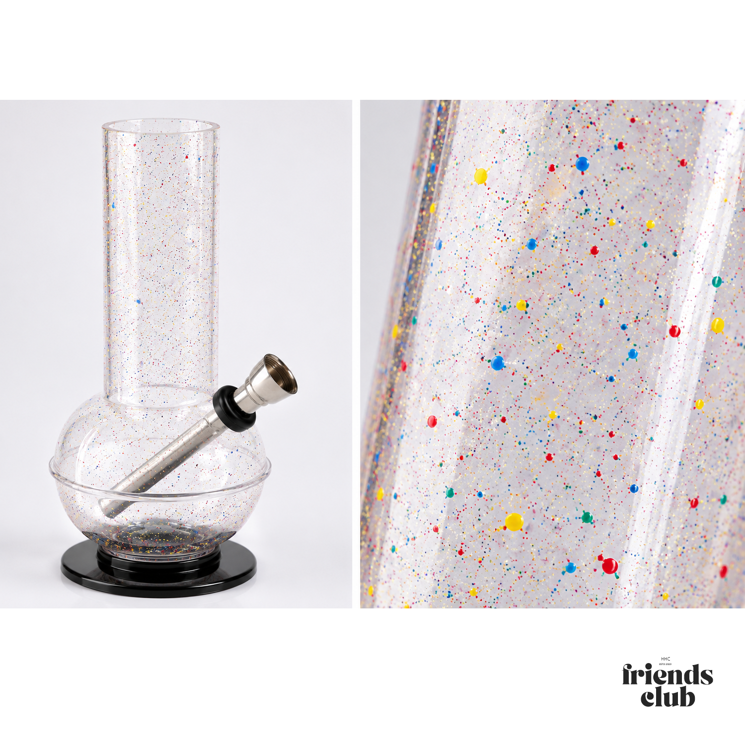Acryl Bong 20 cm – Transparent mit buntem Sprenkel-Design