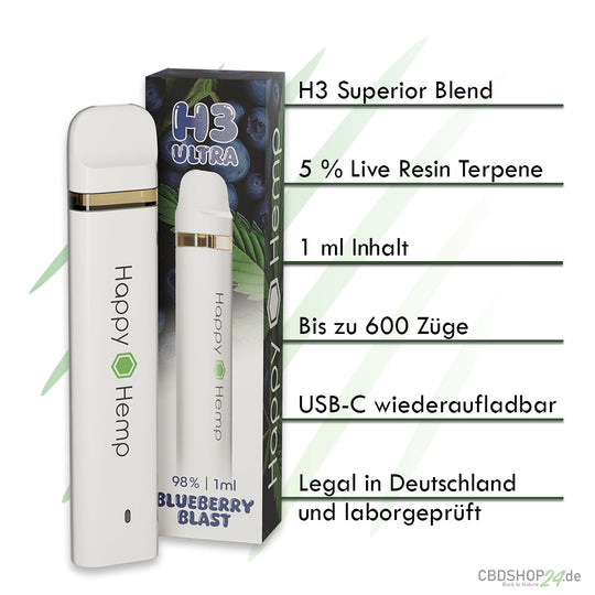 Happy Hemp H3 Ultra Blueberry Blast 1ml Vape-Smagro GmbH