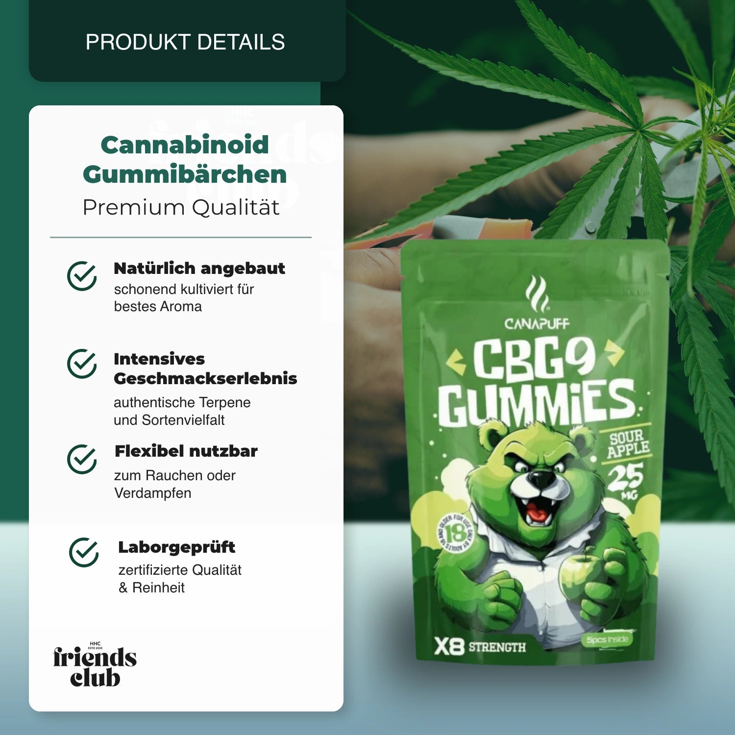 CBG9 Aroma Gummies Sour Apple 5Stück-HHCFriends