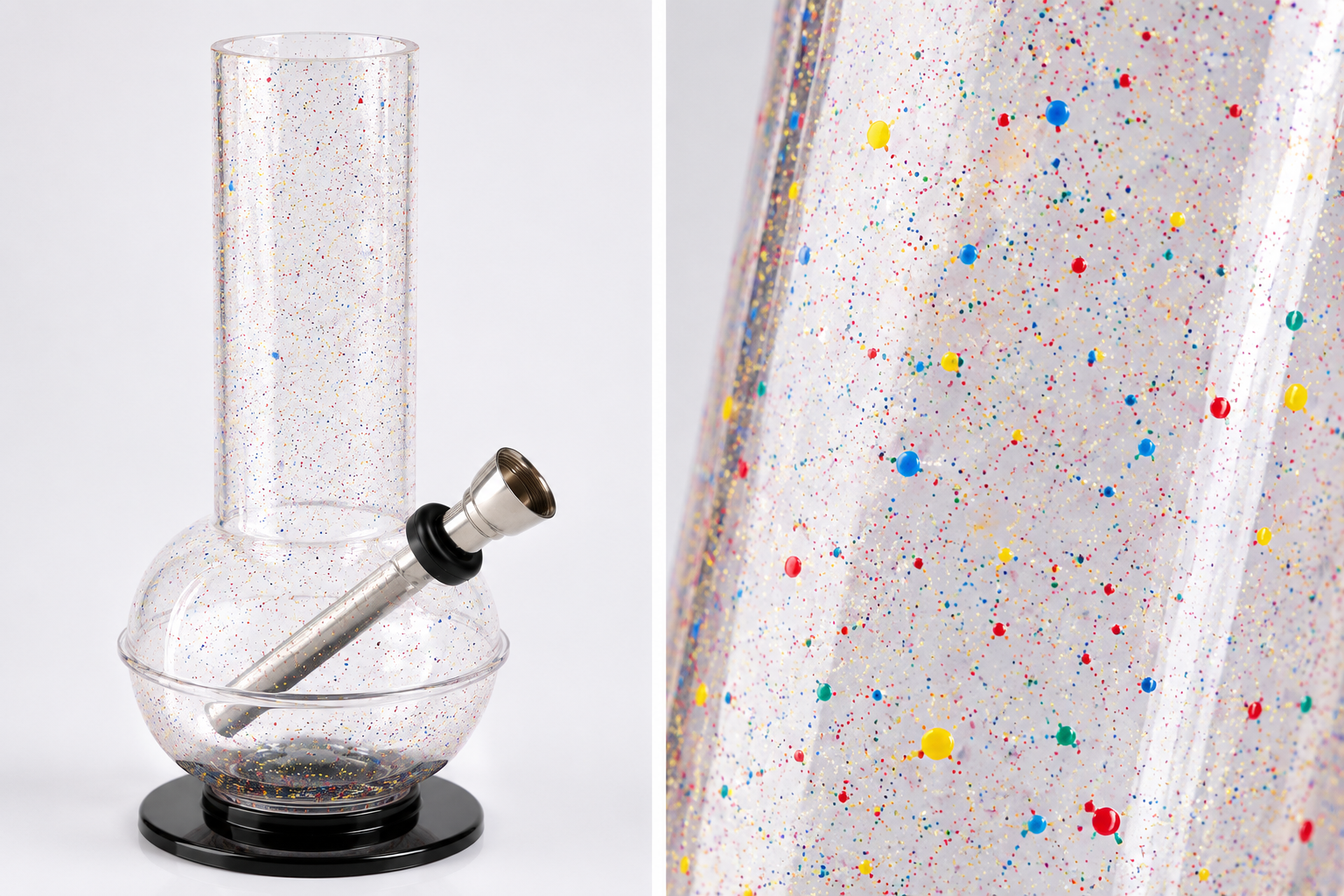 Acryl Bong 20 cm – Transparent mit buntem Sprenkel-Design