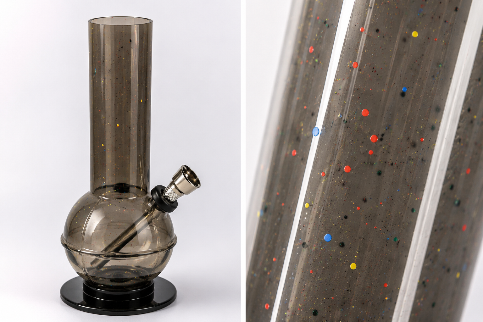 Acryl Bong 20 cm – Schwarz mit buntem Sprenkel-Design
