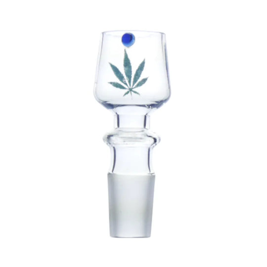 Glas Kopf mit Blatt & blauem Punkt eng-HHCFriends