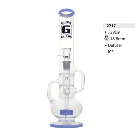 Glazen Bong Met Buik en Defuser + IJs H: 38cm