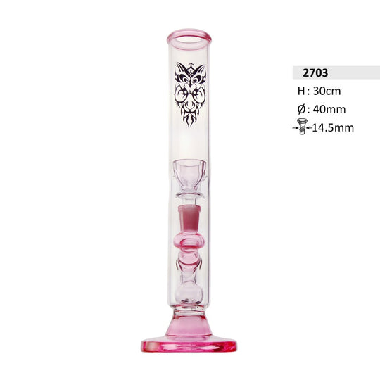 Glazen Bong Mond Roze Chillum en Diffuser H: 30 cm