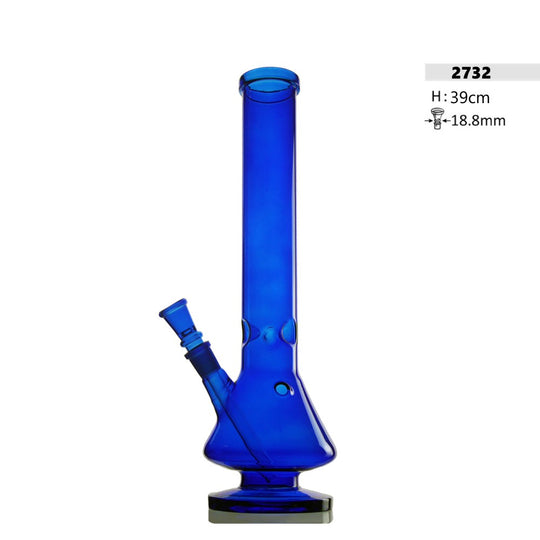 Glazen Bong Blauw Cilindervormig met Buik H: 39cm met IJs en Kickhole